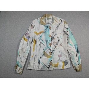 Dolcezza‎ Women Top Small Wearable Art Linen Button Front Long Sleeve
